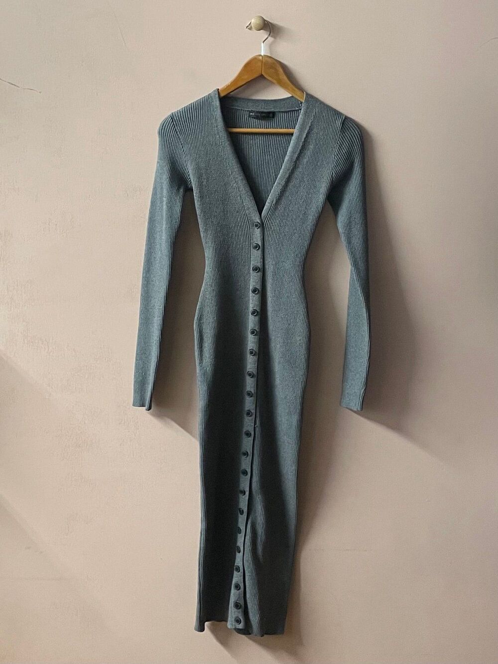 Mad For Love Gray Ribbed Cardigan Bodycon Dress Size L